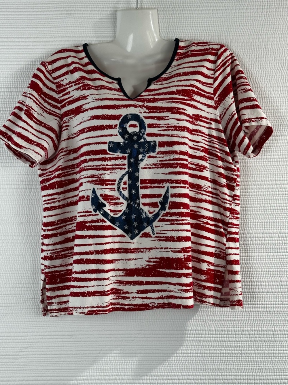 Nautical Americana Anchor Strip Top Coastal Preppy (Alfred Dunner) SZ PM